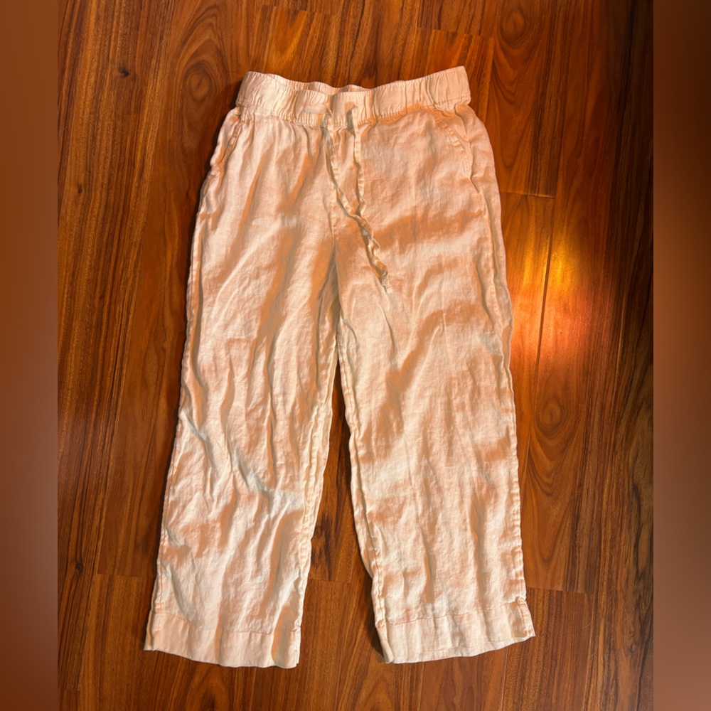 Joie White 100% Linen Elastic Waist Pants
